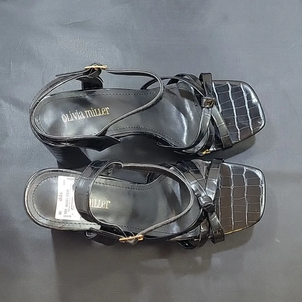 BRAND NEW OLIVIA MILLER HIGH BLOCK HEEL OPEN TOE ADJUSTABLE BUCKLE SANDAL